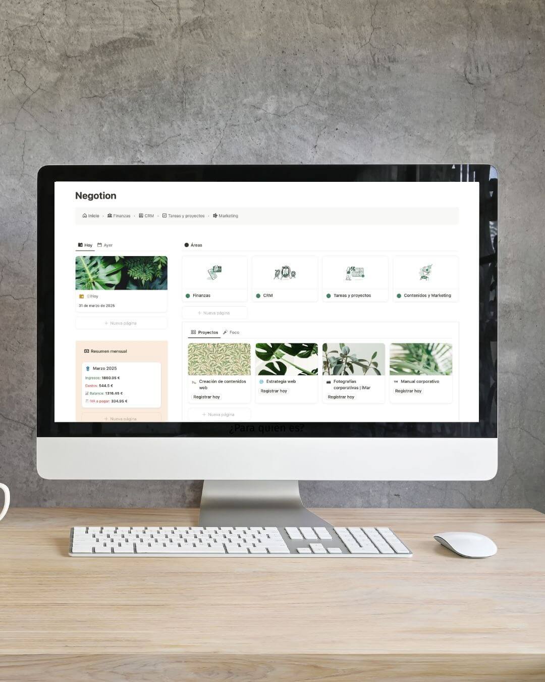 Panel de control de Negotion — vista general del negocio en Notion